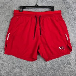 NFQ Athletic Training Shorts Mens Large Red 5" Inseam Zipper Pockets Reflective